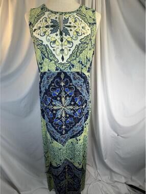 Chico's Mediterranean Waves Maxi Dress Size 1 - Small1 Blue White Green